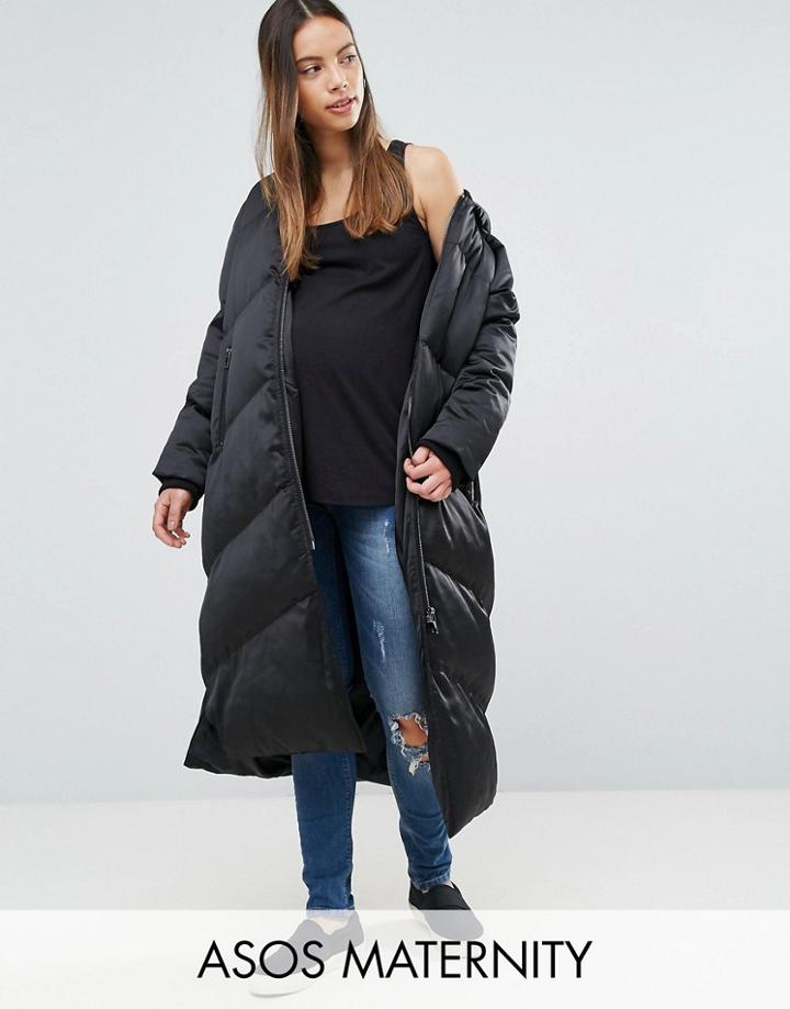 Asos Maternity Longline Puffer Jacket - Black