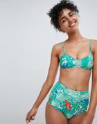Monki Tropical Bird Print Bikini Top In Tropical Print - Multi