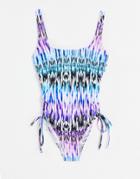 Figleaves Fuller Bust Lima Underwired Tummy Control Swimsuit In Marble Tie Dye-multi