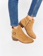 Daisy Street Tan Buckle And Stud Western Ankle Boots - Tan
