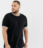 Asos Design Plus Muscle Fit T-shirt With Tipping In Black - Black
