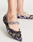 Asos Design Links Chain Point Ballet Flats In Floral Print-multi