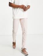 Asos Design Smart Linen Mix Skinny Pants In Pink Wide Stripe