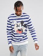 Asos Oversized Sweatshirt With Stripe & Mickey Mouse Print - Blue