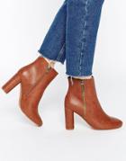 Truffle Collection Alice Zip Heeled Ankle Boots - Tan Pu