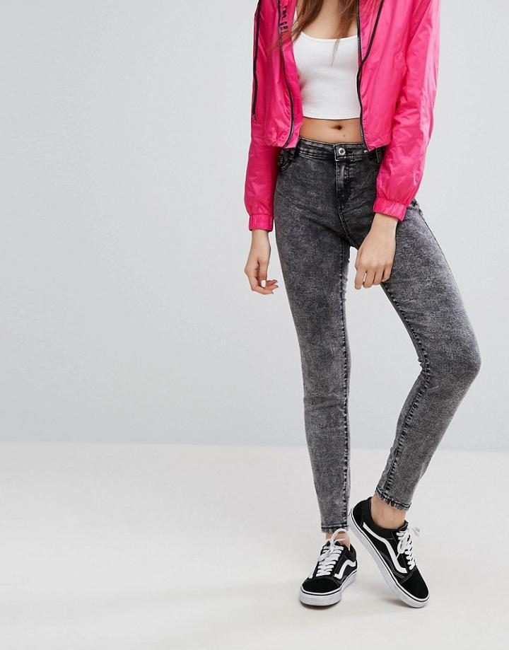 Bershka Acid Wash Skinny Jean - Black