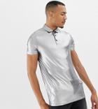 Asos Design Tall Polo Shirt In Drapey Metallic In Sliver - Silver