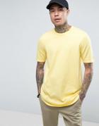Asos Longline Knitted T-shirt With Curved Hem In Yellow - Yellow