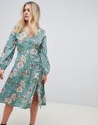 Influence Midi Floral Dress With Button Detail - Green