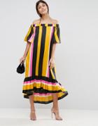 Asos Bardot Stripe Longer Length Midi Dress - Multi
