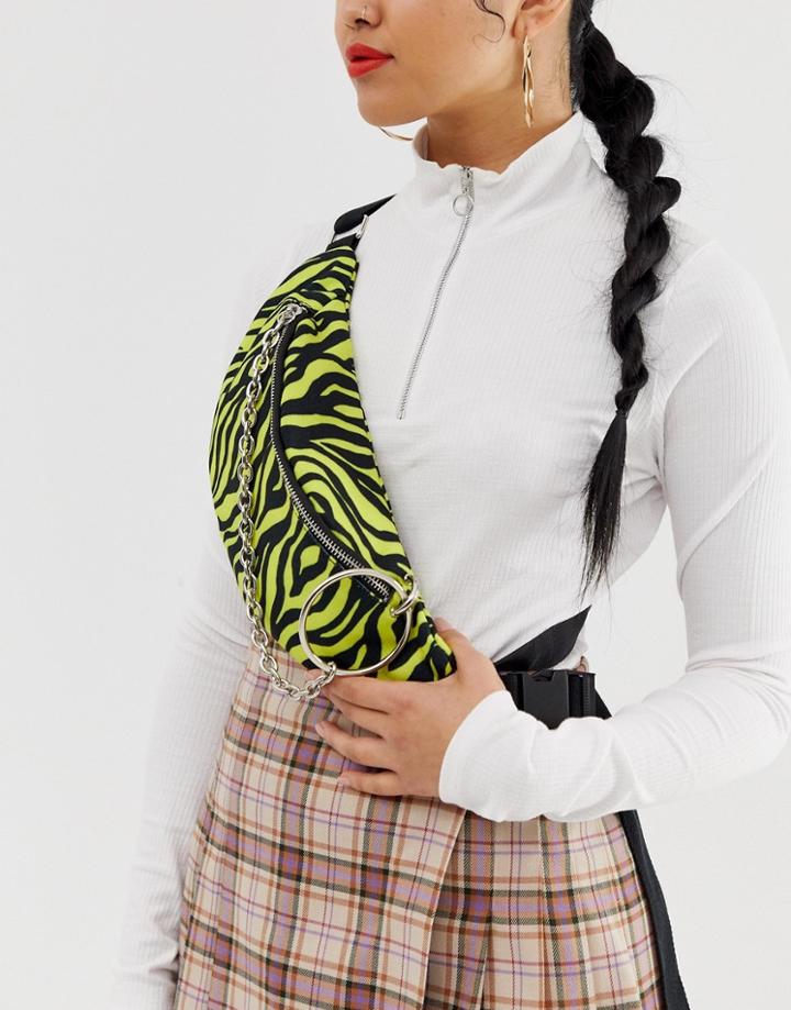 Asos Design Neon Tiger Ring Chain Fanny Pack-multi