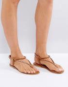 Asos Fixation Plaited Leather Flat Sandals - Tan