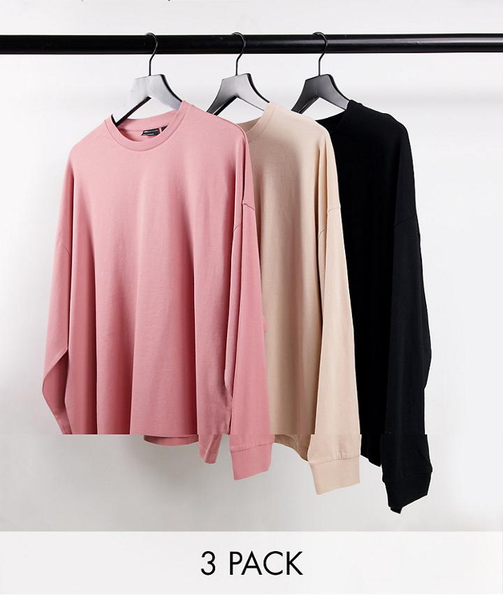 Asos Design 3 Pack Oversized Long Sleeve T-shirt In Multi - Multi