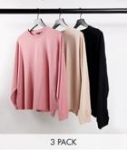 Asos Design 3 Pack Oversized Long Sleeve T-shirt In Multi - Multi