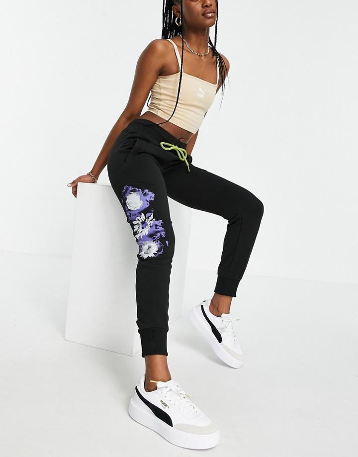 Puma Graphic Sweatpants In Black And Purple