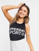 Superdry Sport Active Mesh Panel Logo Tank Top In Black