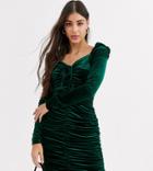 Glamorous Tall Bodycon Mini Dress With Ruching In Velvet-green