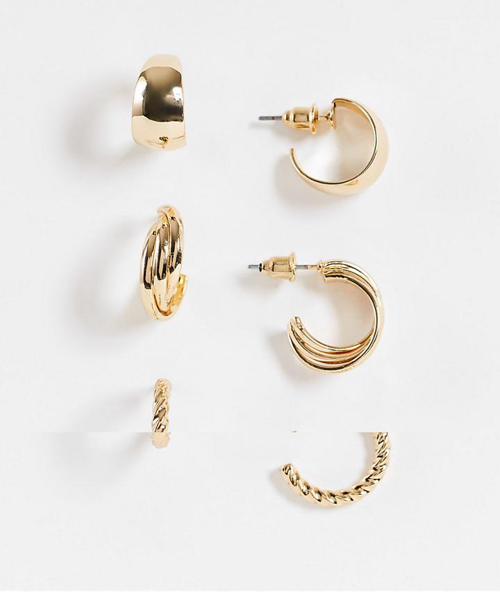 Topshop Mixed Twist 3 X Multipack Hoop Earrings In Gold