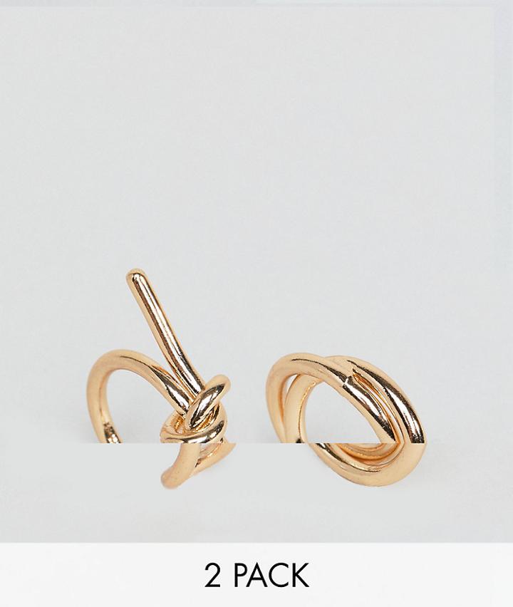 Asos Design Pack Of 2 Sleek Interlocking Band And Knot Rings - Gold