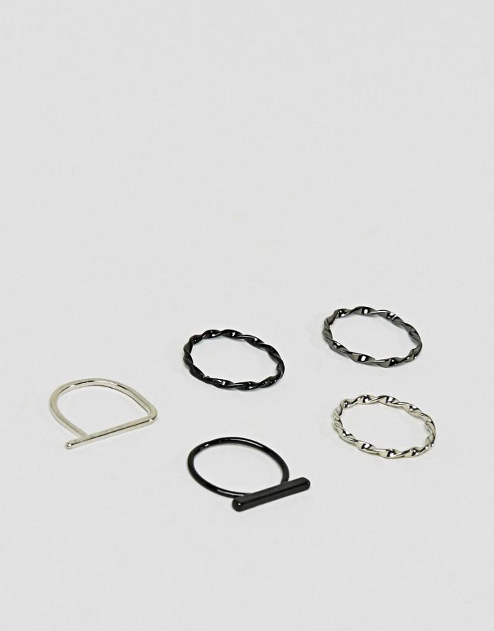 Asos Ditsy Ring Pack In Black And Gunmetal - Multi