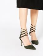 Asos Sophia Lace Up Pointed Heels - Khaki