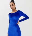 Collusion Velvet Bodycon Dress With Low Back-blue
