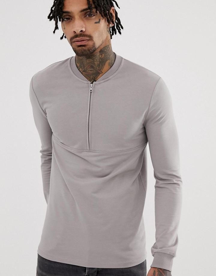 Asos Design Muscle Sweatshirt With Half Zip In Gray - Gray