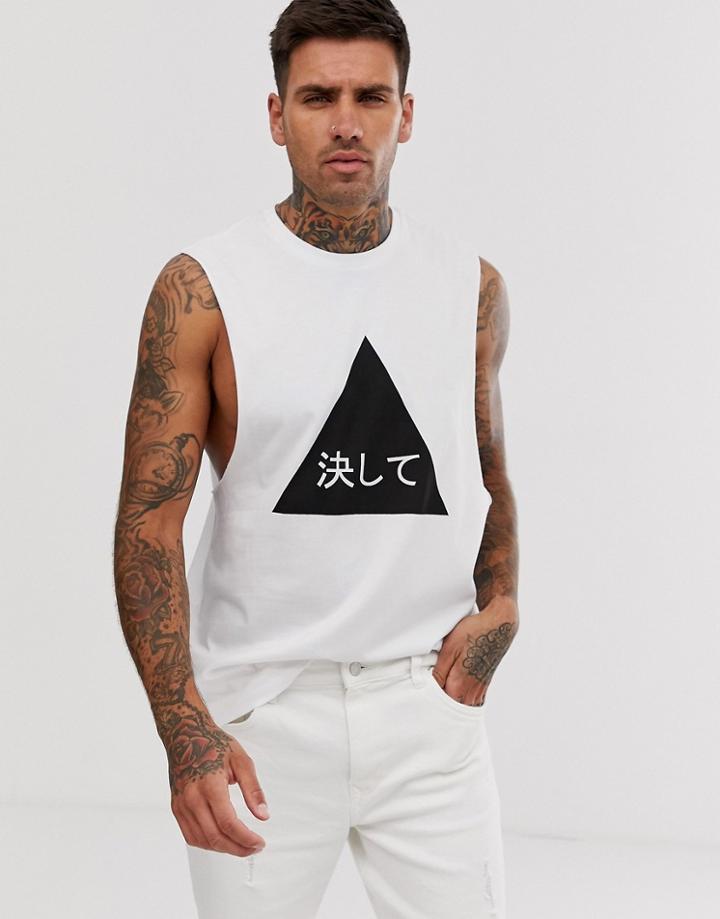Asos Design Relaxed Sleeveless T-shirt With Contrast Triangle And Print-white