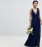 Tfnc Petite Pleated Maxi Bridesmaid Dress With Back Detail - Navy