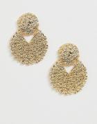 Asos Design Earrings In Engraved Circle Drop Design In Gold Tone