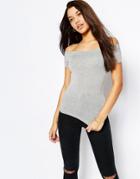 Asos The Off Shoulder Top With Short Sleeves - Gray