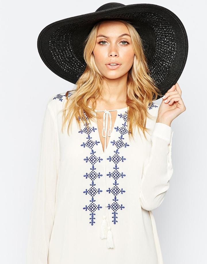 Asos Oversized Straw Hat With Crochet Insert - Black