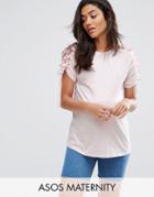 Asos Maternity T-shirt With Ruffle & Drawstring Sleeve Detail - Pink