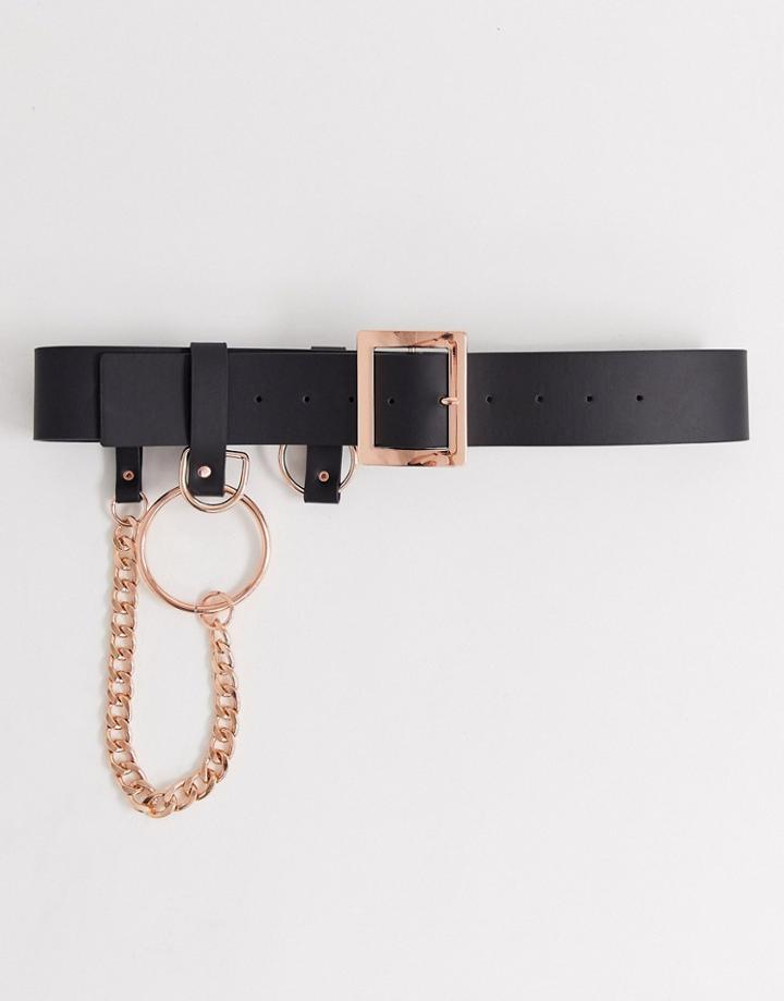 Asos Design Chain And Ring Waist Belt In Rose Gold-black