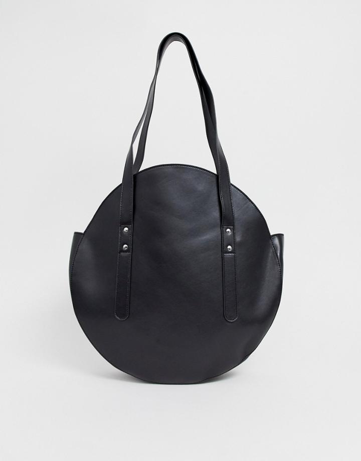 Asos Design Circle Shopper Bag With Hardware Detail - Black