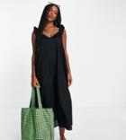 Only Exclusive Midi Beach Dress With Frill Detail In Black