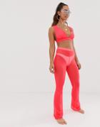 Asos Design Neon Coral Jersey Mesh Beach Flare Pants Two-piece - Pink