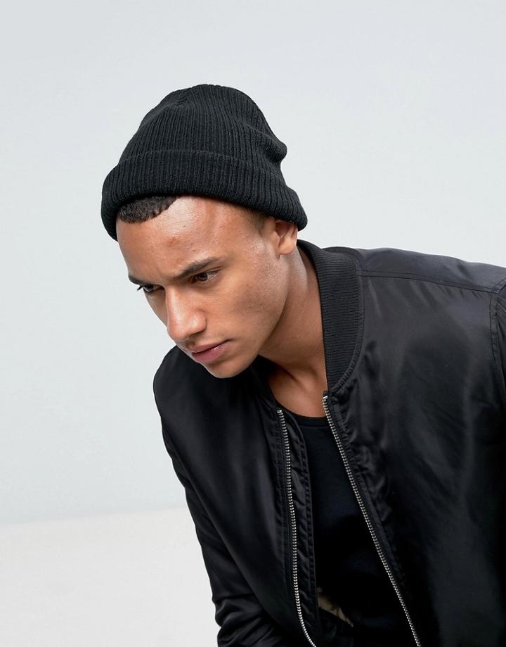 New Look Ribbed Beanie In Black - Black