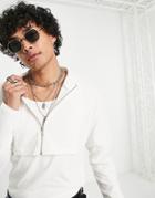 Asos Design Long Sleeve Zip Through Crop T-shirt In Off White - Part Of A Set-neutral