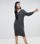 Monki V-neck Knitted Dress In Gray