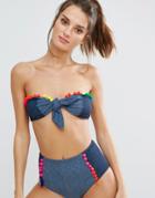 Jaded London Denim Bow Bandeau Bikini Top - Multi