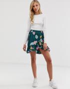 Ichi Floral Ruffle Wrap Skirt - Green