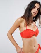 Lost Ink Pleated Textured Bandeau Bikini Top - Orange