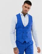 Harry Brown Wedding Slim Fit Bold Blue Check Suit Vest