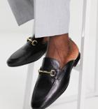 Red Tape Wide Fit Leather Metal Bar Mules In Black
