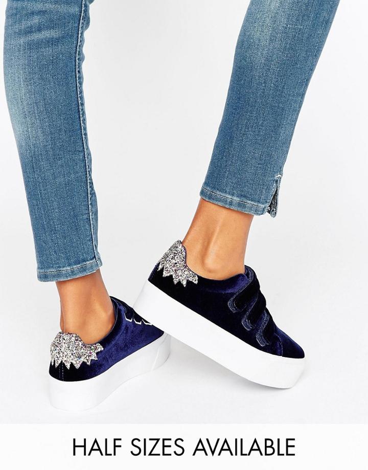 Asos Davius Velcro Novelty Sneakers - Navy