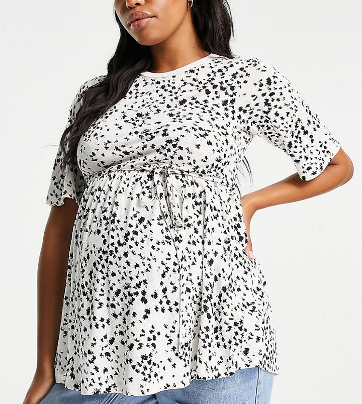 River Island Maternity Ditsy Floral Tie Waist Top In White