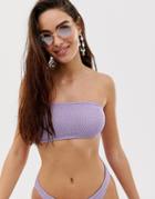 Asos Design Mix And Match Crinkle Bandeau Bikini Top In Shiny Lilac - Purple