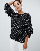 Ax Paris Long Sleeve Polka Dot Top - Black