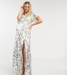 Hope & Ivy Maternity Cowl Back Satin Maxi Dress In Botanical Print-multi